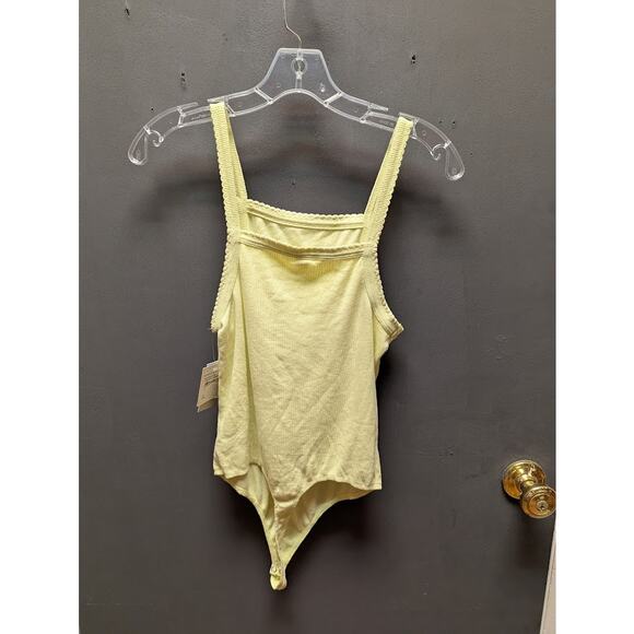 BP. Women's MEDIUM Square Neck Sleeveless Thong Bodysuit Green Luminary ribbed - Picture 1 of 6